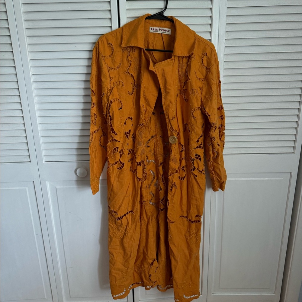 Free People Mustard Embroidered Tunic